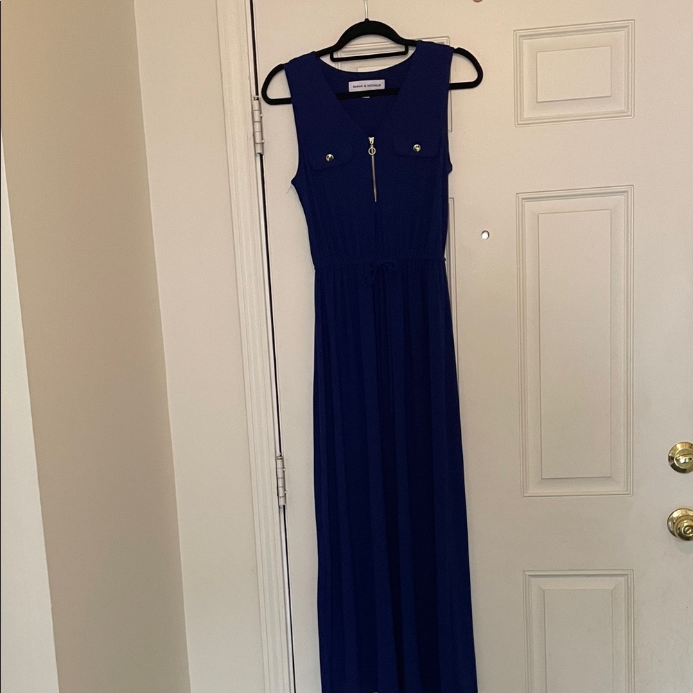 Sleeveless Cobalt Blue Maxi Dress with Front Zip